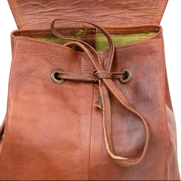 28" Genuine Men Rucksack Sling Real Bag Backpack Leather Travel Vintage - Picture 2 of 5